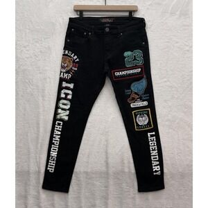 Copper‎ Rivet Jeans Mens 32x30 Black Patchwork Graphic Skinny Denim